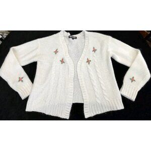 Sweet & Sinful Women Ivory Cardigan Open Front Size XL Embroidered Flowers 🌹